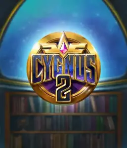 Discover the captivating visuals of ELK Studios' Cygnus 2 Slot, featuring a spectacular emblem with a vibrant purple and gold design. With a backdrop of a starlit library backdrop, this image captures the spirit of adventure and mystery. 